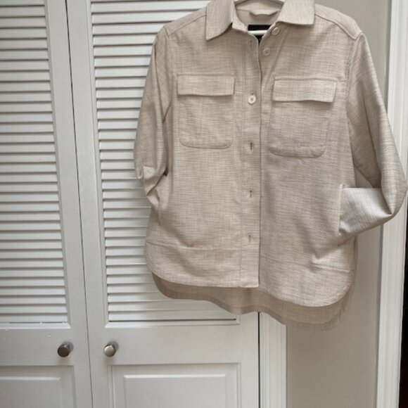 ✨ Banana Republic Hopsack Shirt Jacket Light Tan M petite Jacket - Picture 6 of 7